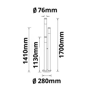 Pollerleuchte 1700 anthrazit, IP44, 3x E27 Fassung, exkl. Leuchtmittel