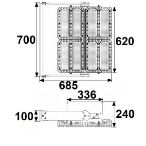 LED Flutlicht 900W, 130x25° asymmetrisch, variabel, 1-10V dimmbar, neutralweiß, IP66