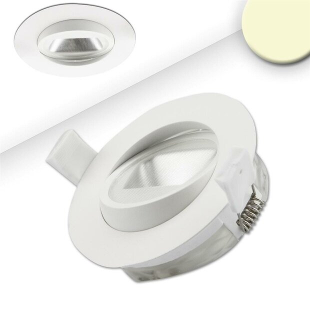 LED Einbaustrahler asymmetrisch COB, weiß, 8W, 50°, IP44, rund, warmweiß, dimmbar