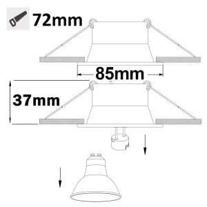 Einbaurahmen rund mit Glaslinse, Lochausschnitt 72mm,...