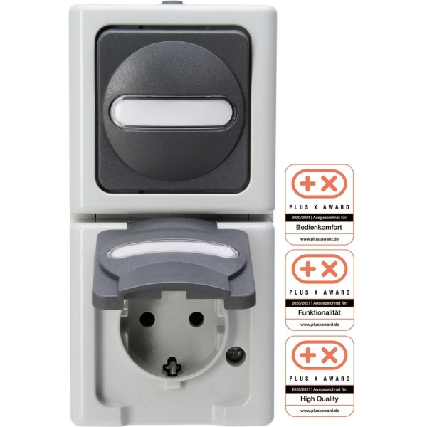 Kopp BLUE ELECTRIC - Aus-/Wechselschalter-Steckdosenkombination, Farbe: grau