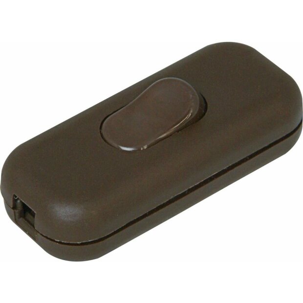 Schnurzwischenschalter, 1-polig, mit einer Verbindungsklemme, Wippen- Ausschalter, 250V~, 6A, braun