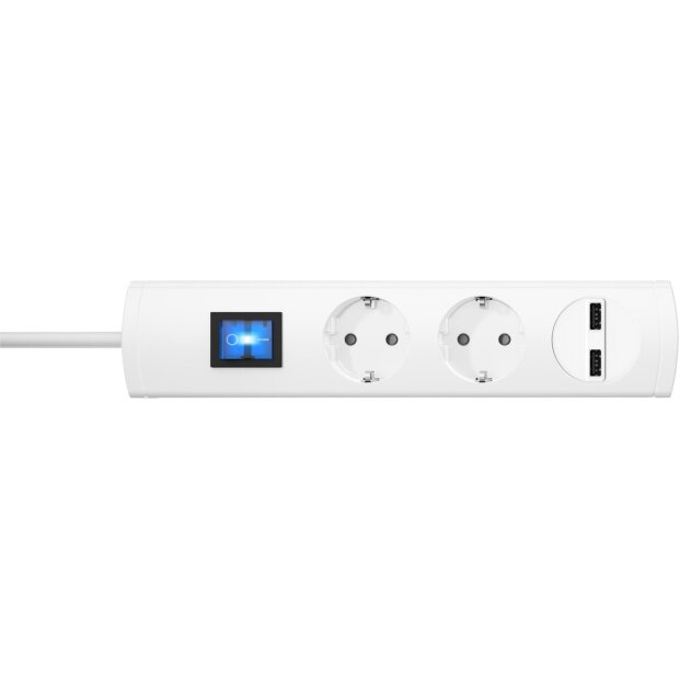 UNOversal PLUS 2-fach, 2-fach USB-Ladeport 2100mA, Schalter, erhöhter Berührungsschutz, 90° gedr. Tö pfe