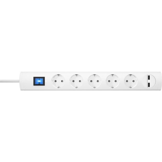 UNOversal PLUS 5-fach, 2-fach USB-Ladeport 2100mA, Schalter, Berührungsschutz, 90° gedrehte Töpfe