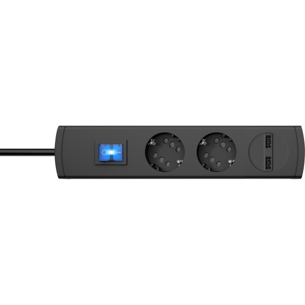 DUOversal PLUS 2=4, 2-fach USB-Ladeport 2.100 mA, mit Schalter, mit Berührungsschutz, 35° gedr. Töpfe, 1, 4m Zuleitung, anschraubbar