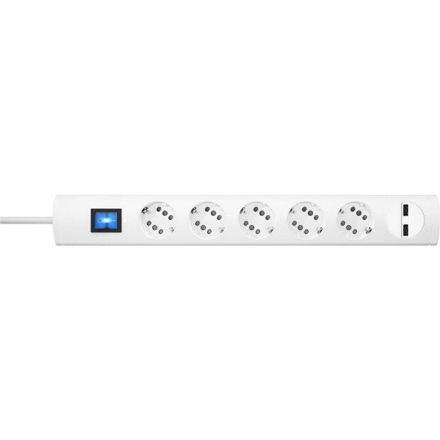 DUOversal PLUS 5=10, 2-fach USB-Ladeport 2100 mA, mit Schalter, mit Berührungsschutz, 35° gedr. Töpfe, 1, 4m Zuleitung, anschraubbar