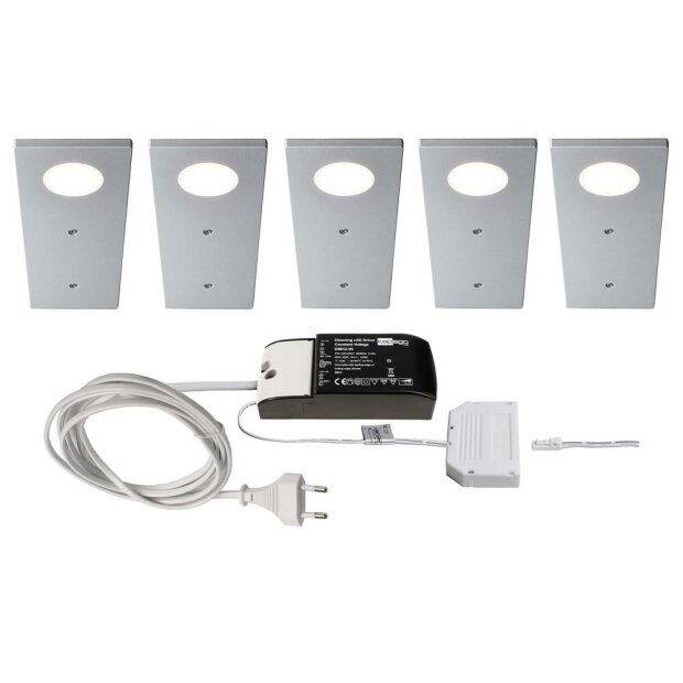 Möbelaufbauleuchte, Bundle, Fine II 5 Stück, 2,3 W, 2700 K, Grau, Mini AMP, 220-240 V/AC