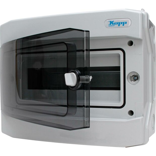 Aufputz-Feuchtraum-Verteilerkasten, mit Tür, mit Klemmleiste und Zubehör, Farbe: grau/schwarz